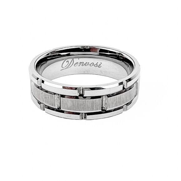 Denvosi Tungsten Ring Brushed Texture Brick Pattern Fashion Band Shiny Edge 12.5 - Picture 5 of 7